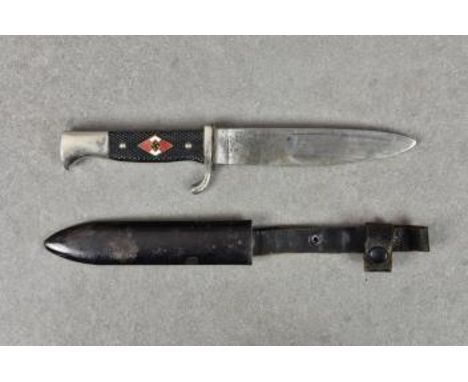 Guernsey German Occupation interest - A German Third Reich Hitler Youth knife the single edged steel blade with no markings, 