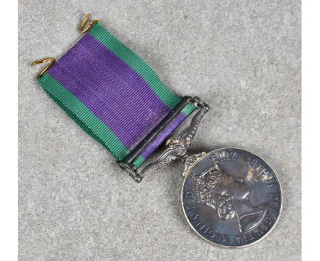 A General Service medal with Borneo clasp awarded to Major J C Moorshead RAMC (Royal Army Medical Corps).