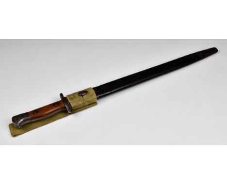 A British 1907 pattern bayonet 43cm. single edged fullered blade stamped to the ricasso with a crown GR cypher 1907 Sanderson