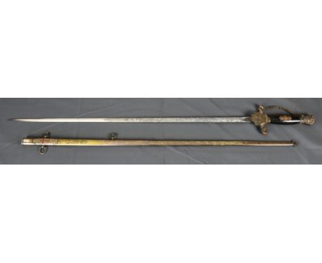 Freemasonry interest - An early 20th century Masonic ceremonial sword and scabbard having black swollen handle with applied c