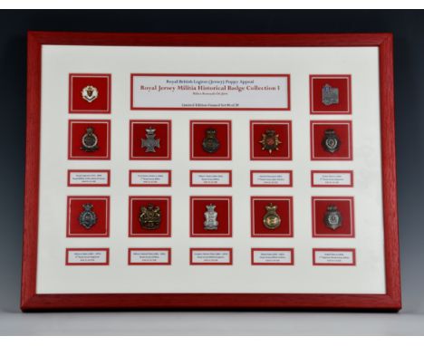 Royal Jersey Militia interest - A framed limited edition 'Royal Jersey Militia Historical Badge Collection 1' issued by the R