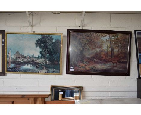 Coloured print after John Constable together with a further coloured print of a woodland scene (2)