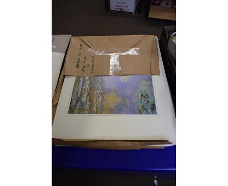 Waterlilies by Claude Monet, reproduction prints, unframed approx 70 together with a further 100 Turners, The Fighting Temera