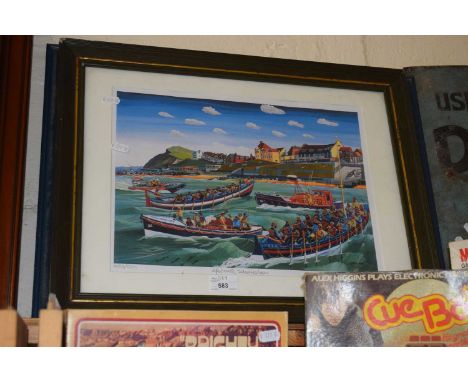 Lifeboats, Sheringham, signed Lewis, limited edition print, framed and glazed