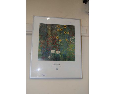 Gustav Klimt garden with sunflowers, print, framed and glazed