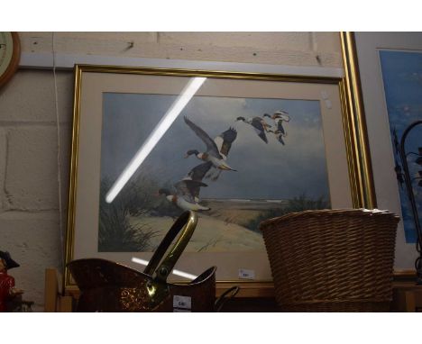 Ducks on the shore, print, framed and glazed