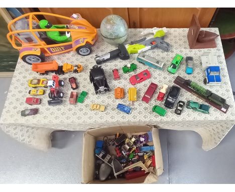 Corgi, Matchbox and other cars and toys in one box.