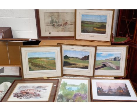 Graeme Baxter (1958) - Four framed golfing prints, three of which are signed, a framed print by Eric Mason of Newlyn and Penz