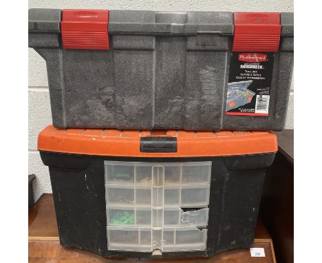 Two tool boxes, both with tools.