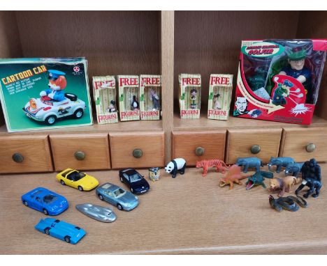 'Lledo' and 'Maisto' toy cars, 'Son Ai Toys' Cartoon Car, 'Marks &amp; Spencer' remote control golfer, toy animals and a larg