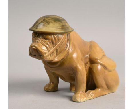 A Royal Doulton Tommy Bulldog wearing a trenchcoat and tin helmet, registration no.662746, green factory stamp to base with r