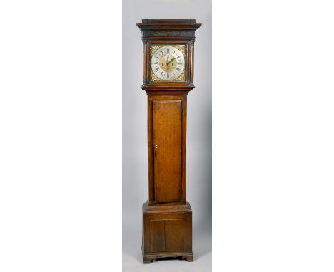 A mid 18c eight day longcase clock, the 12in dial brass dial signed Hampson, Wrexham No.807 and having Turks head spandrels, 