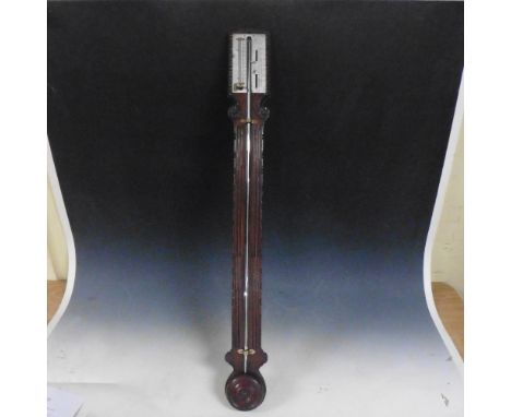 A mid 19c cistern barometer, the open silvered plates signed Davies, Derby and having a visible tube and vernier adjustment. 