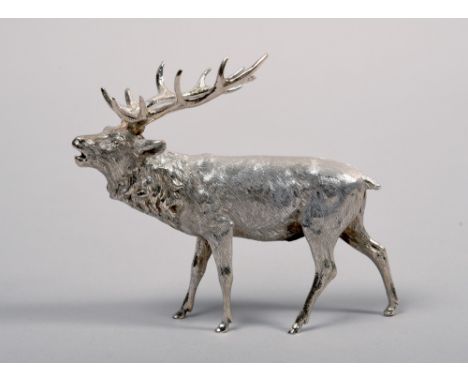 A silver model of a stag, makers mark for B.S.E Products, London 2004, 5.25in w.