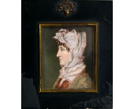 A late 18c/early 19c miniature portrait of Elizabeth Powell of Holt, 1751/1821, watercolour and pastel, framed and glazed, 2i