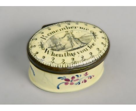 A Bilston yellow ground enamel patch box with floral sprig decoration, the lid with internal mirror and decorated with the sc