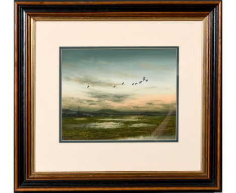 J Hilliard 87 - last light of the day, oil on board, signed, framed and glazed, 9.5in x 11.5in.