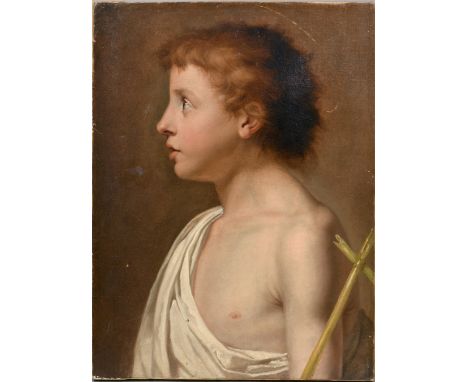 A 19c unsigned portrait of a young boy, oil on canvas, framed, 19in x 14.5in.