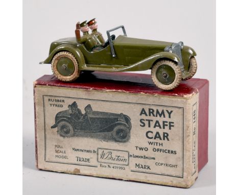 A Britains army staff car, with two officers in red box.