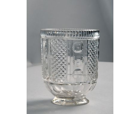 A late Georgian cut glass caddy mixing bowl, slight chip to base rim, 5in h.