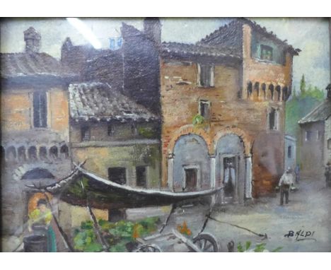 *  Baldi, pair of miniature Italian scenes, oil on card, 11 x 8cms and another, portrait of a gypsy boy, indistinctly signed