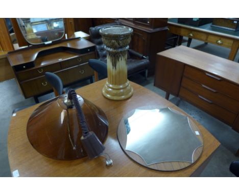 A West German pedestal, a perspex ceiling light and a mirror