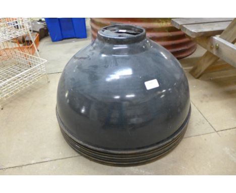 A set of six industrial steel light shades