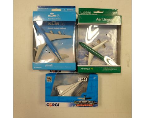 Assorted Corgi CS90597 BA Concorde, Welly AL76340 Aer Lingus A320, Premier KLM6264G KLM Royal Dutch Airlines 747 - Stock Code