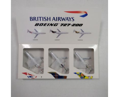 Gemini Jets 3 x Boeing 727-200 - 1:400 - British Airways - Stock Code - GJBAWSET3 Scale - 1:400 | Model Condition - 5/5 | Box