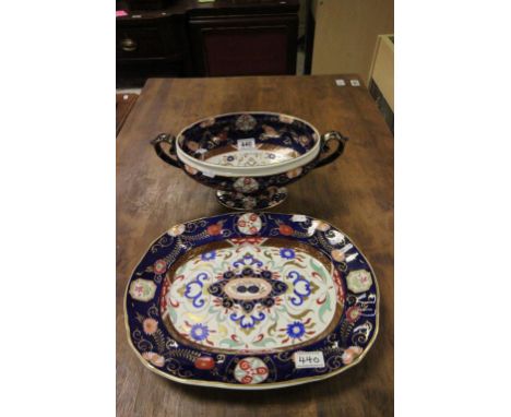 Ashworth 19th Century Meat Platter & Tureen with floral design and Gilt detailing