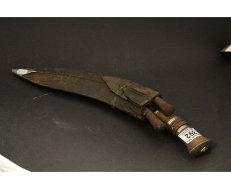 Vintage Kukri with smaller blades and leather sheath