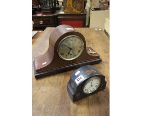 An early 20th century chinoiserie mantle clock and and a three train movement wellington clock.