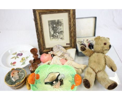 Mixed Lot comprising Dolls, Teddies, Royal Worcester Evesham, 1906 Photograph of The Heythorp Huntsman, etc