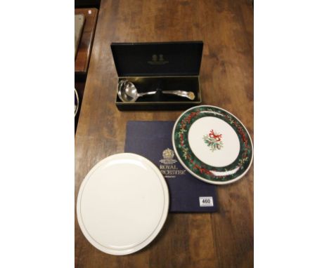 Boxed Arthur Price Kings pattern Soup Ladle two Royal Worcester cake stands in a box, Contessa & Holly Ribbons Green 