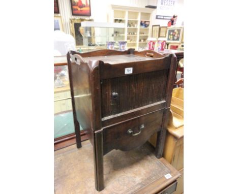 Georgian Mahogany Square Galleried Pot Cupboard, the Tambour Door to Cupboard over a Pull-out step with Shaped Apron (convert