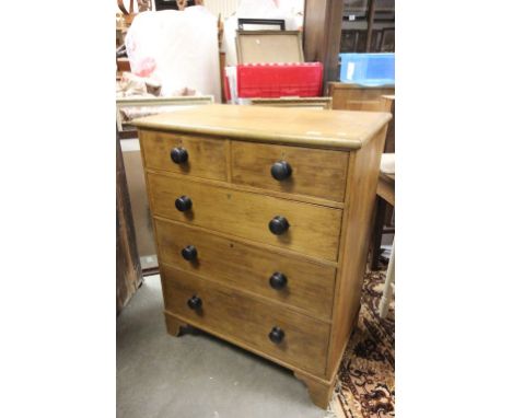Victorian pine chest of two short and three long drawers raised on bracket feet