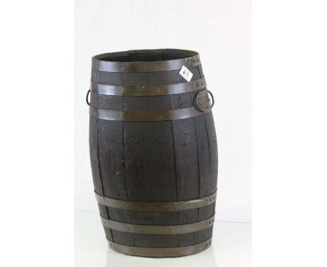 Vintage Brass Bound Coopered Oak Barrel Stickstand