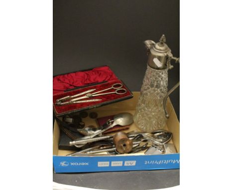 Mixed collectables to include a cased Nutcracker, Grape scissor set, Claret jug, cutlery etc to include Silver