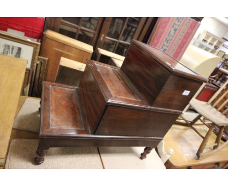 19th century Mahogany Library Steps, each step with leather inset top, the top step with hinged lift lid,  the middle step wi