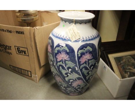 Victorian Brass Oil Lamp, Large Chinese Style Vase, Square Green Glazed Planter and Chicken Plate