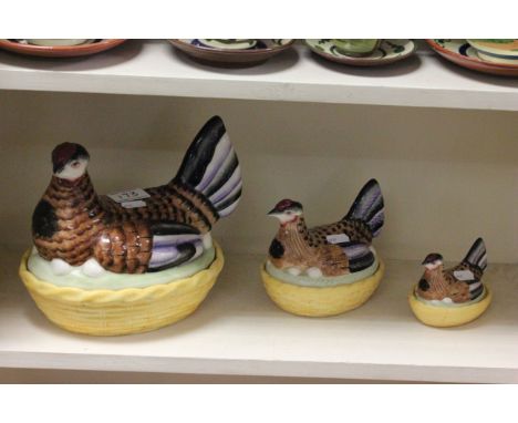 Graduating set of three ceramic Chicken egg baskets
