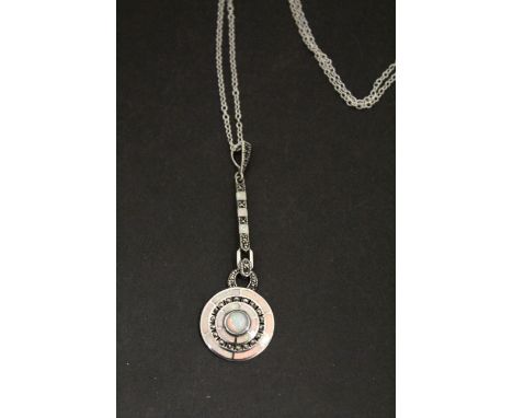 Silver marcasite and opal Art Deco style necklace