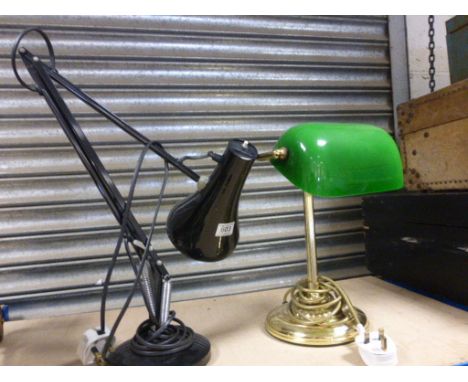 Anglepoise lamp and a Desk lamp with glass shade