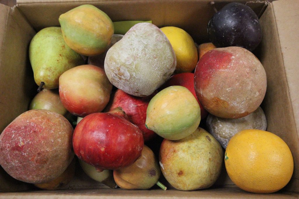 Box of vintage Wax fruit etc