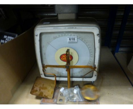 Vintage set of Post Office scales and a small set of balance scales with weights