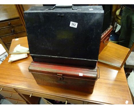 Two vintage metal work boxes