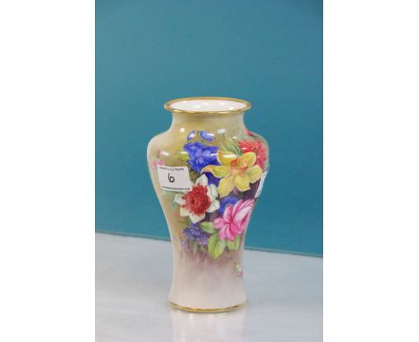 Royal Worcester Baluster type vase with hand painted floral decoration, signed E Barker & numbered to base 2195