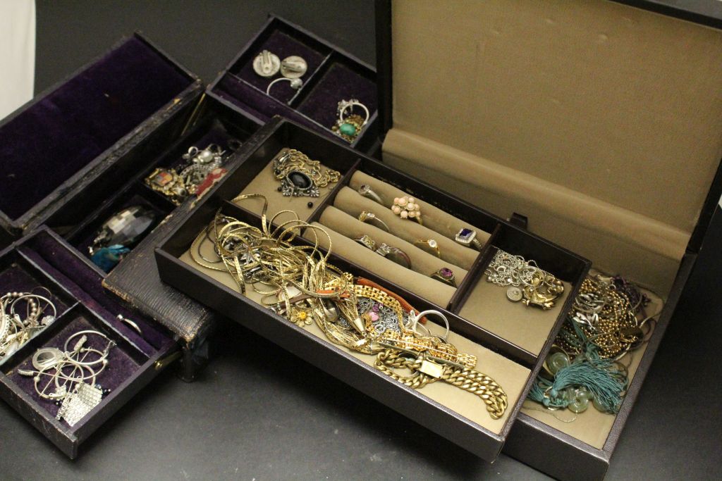 Two jewellery boxes with costume jewellery