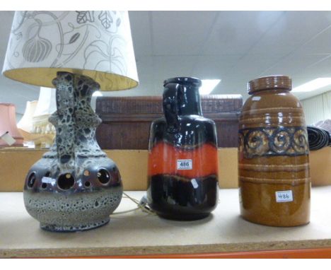 German Art pottery lamp & two large Vases