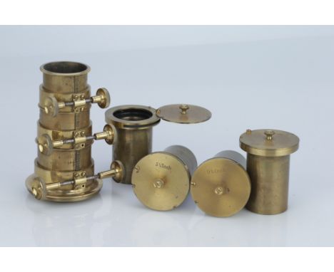 Very Fine Tripple Extension Magic Lantern Lens Set,English, c.1880, unsigned, lacquered brass triple rack and pinion lens hou